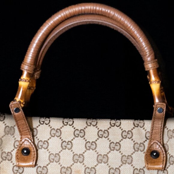 GUCCI GG Canvas Bamboo Tote Medium Large Vintage - Picture 4 of 16